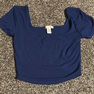 Blue Ribbed Square Neck Top